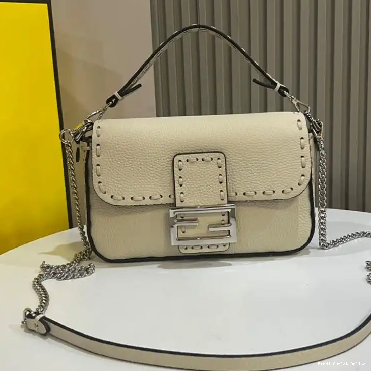 Cheap Romano Fendi Beige Cuoio Mini In Baguette Bag Leather Selleria 0521